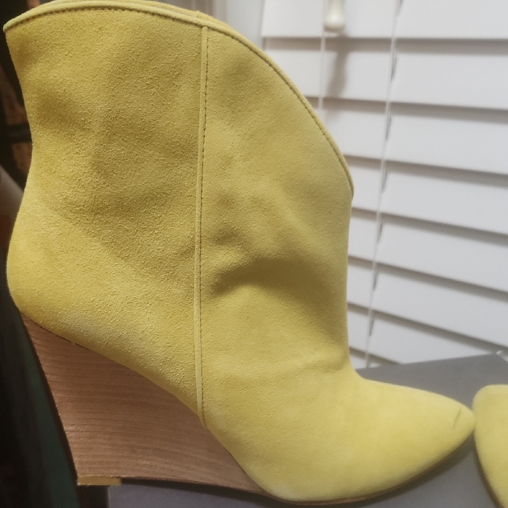 Yellow Suede Wedge Ankle Boots